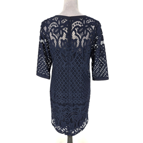 Loft Dress Petites 8P Navy Blue Lace Lined Shift Evening Wedding Formal New - Picture 2 of 14